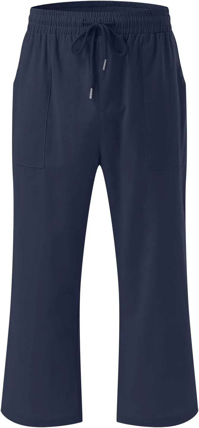 Linen Pants Women Petite Length Women Linen Pants Palazzo Lounge Harem Wide Leg Pants Beach Long Trousers Pockets