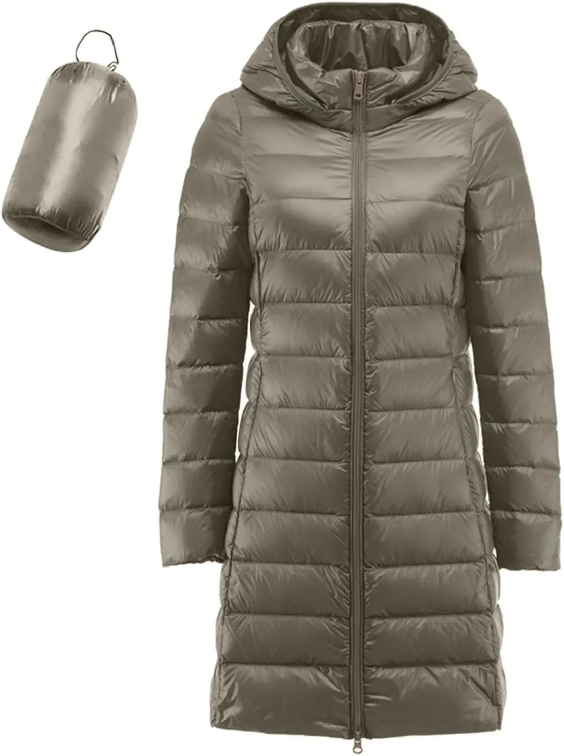 Long Down Jacket for Women Lightweight Packable Travel Puffer Hood Jackets 2023 Fall Warm Slim Fit Casual Duck Down Coat