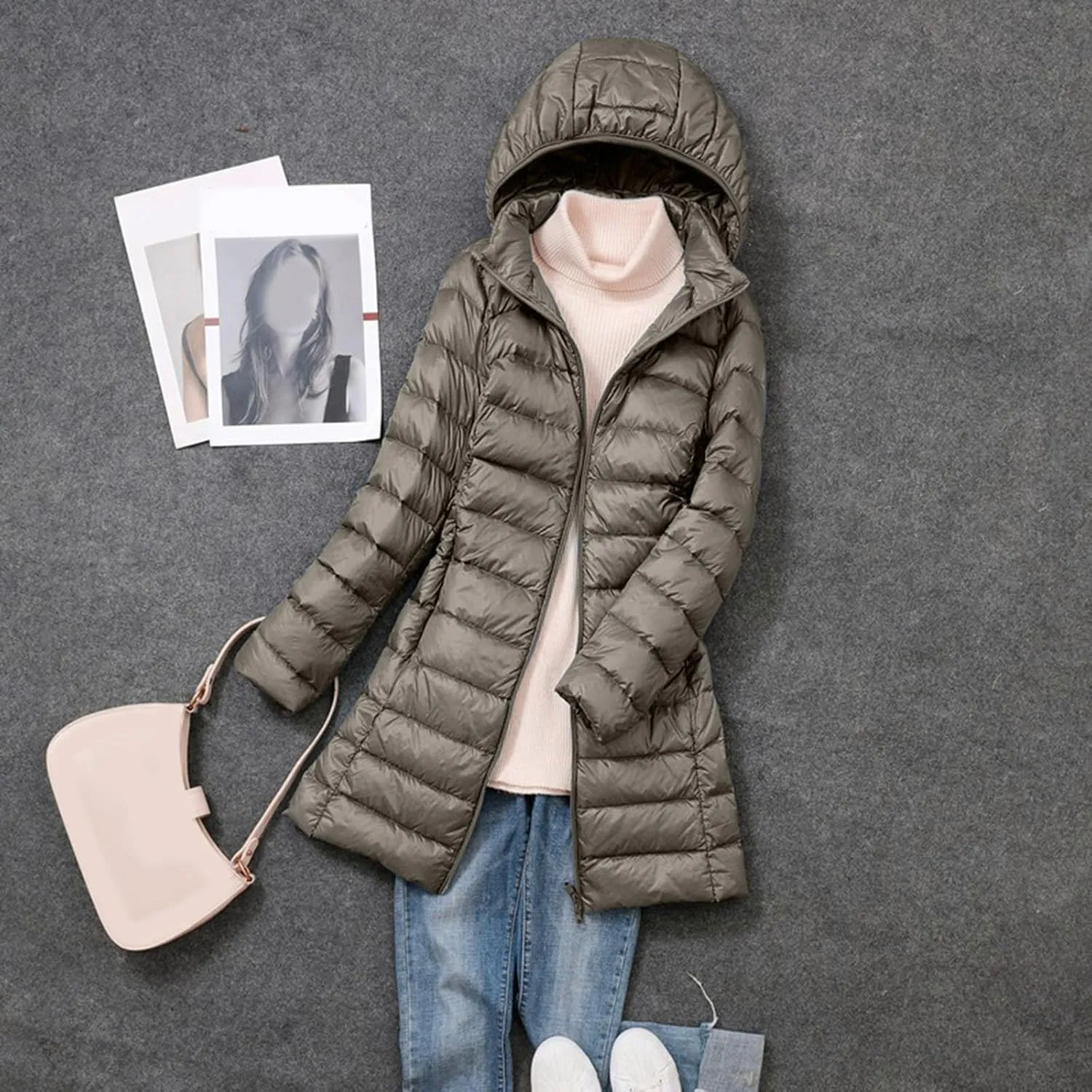 Long Down Jacket for Women Lightweight Packable Travel Puffer Hood Jackets 2023 Fall Warm Slim Fit Casual Duck Down Coat