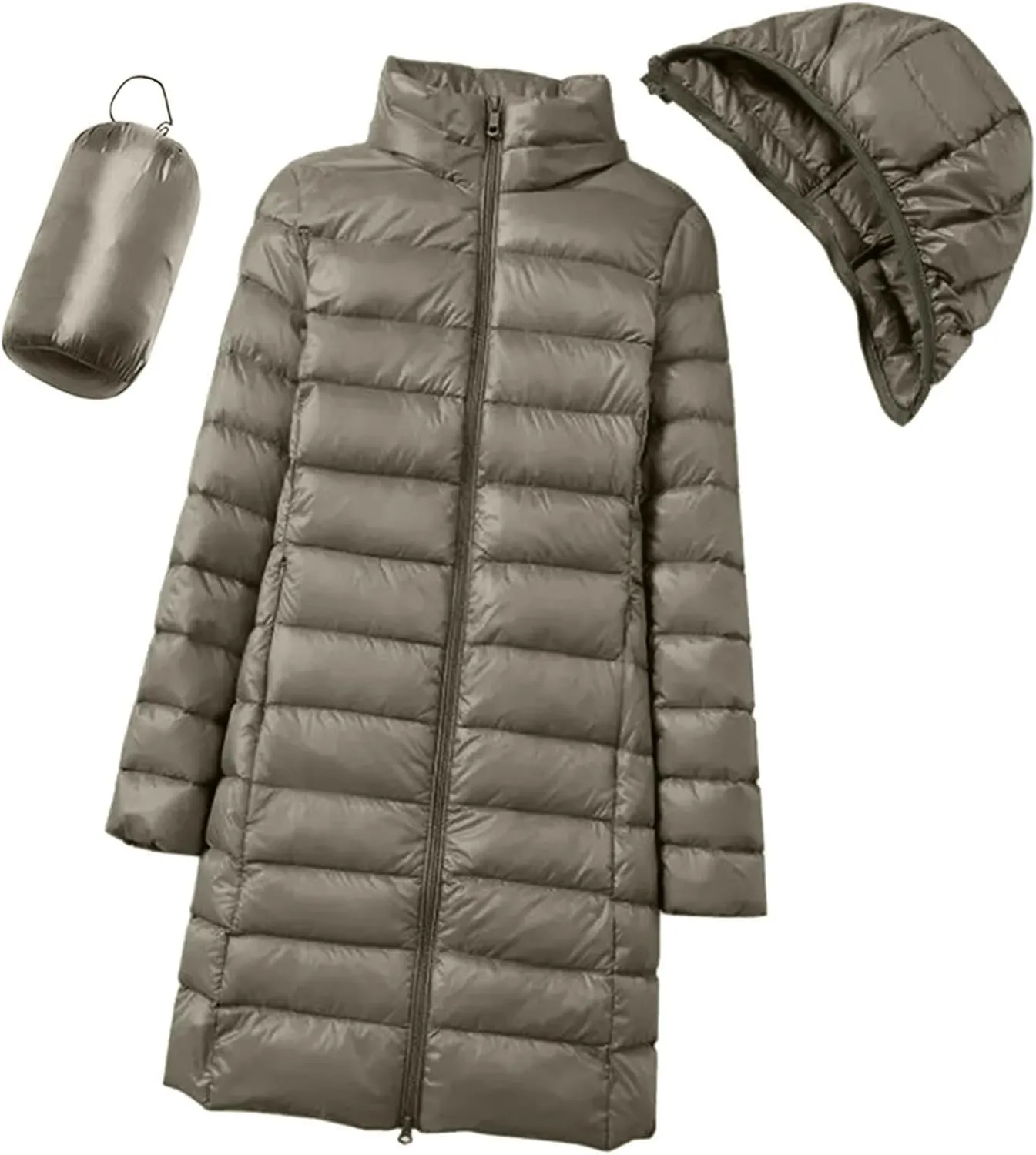 Long Down Jacket for Women Lightweight Packable Travel Puffer Hood Jackets 2023 Fall Warm Slim Fit Casual Duck Down Coat