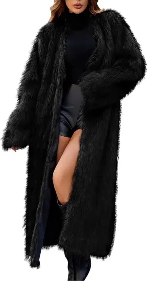 Long Faux Fur Coats for Women Open Front Cardigan Fuzzy Fleece Jacket Warm Winter Coats Fashion Outfits 2024