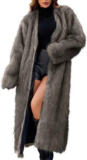 Long Faux Fur Coats for Women Open Front Cardigan Fuzzy Fleece Jacket Warm Winter Coats Fashion Outfits 2024