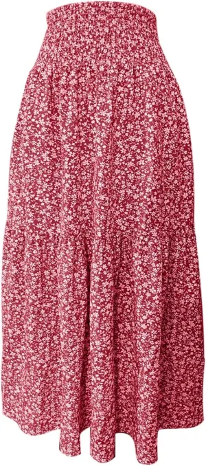 Long Flowy Skirts for Women Smocked High Waisted Floral Maxi Skirt with Pockets Boho Ruffle Tiered Beach A Line Skirt