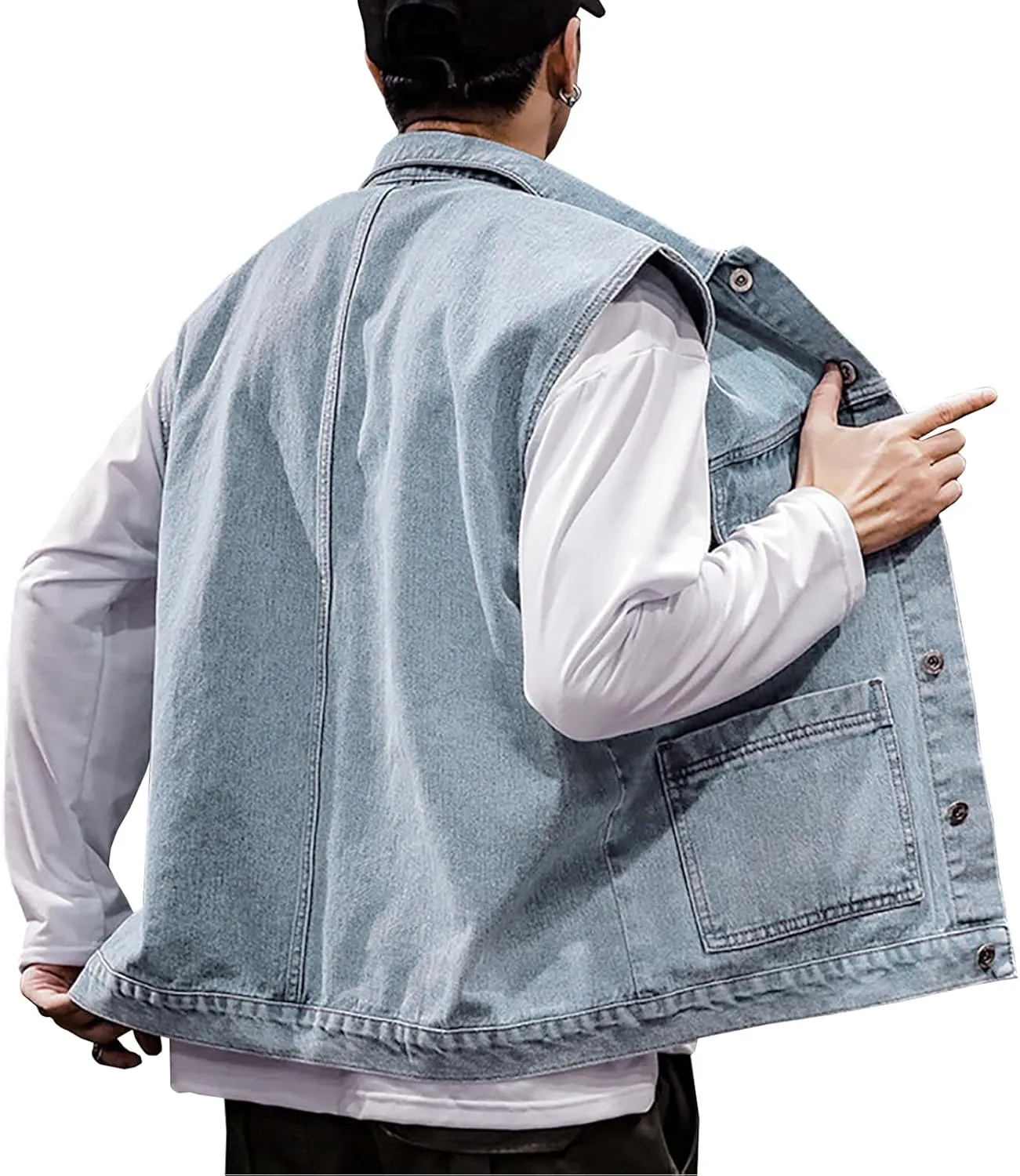 LONGBIDA Men's Denim Vest Casual Slim Fit Sleeveless Jacket Outdoor Jean Vests