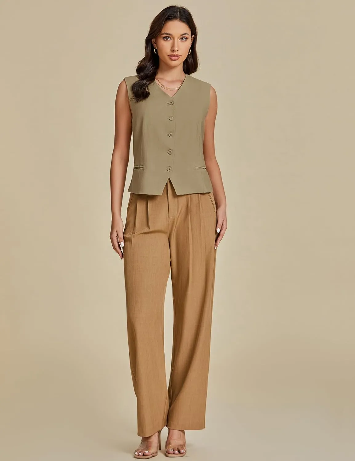 luvamia Womens Vests Linen Fashion Dressy Casual Lightweight Button Down Sleeveless Blazer Lined Work Waistcoat Vest Top