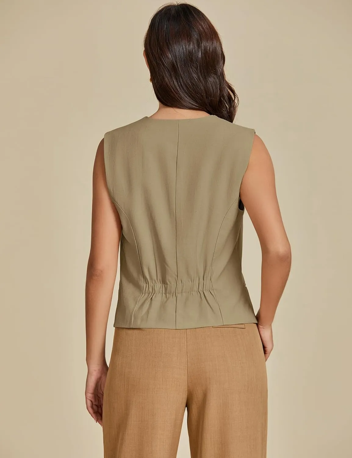 luvamia Womens Vests Linen Fashion Dressy Casual Lightweight Button Down Sleeveless Blazer Lined Work Waistcoat Vest Top