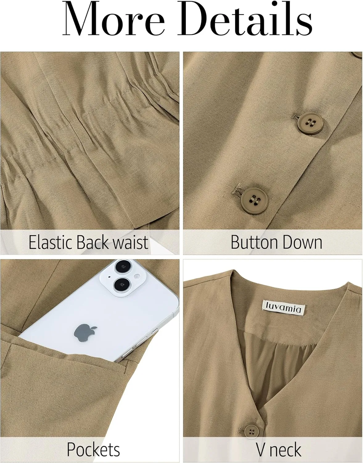 luvamia Womens Vests Linen Fashion Dressy Casual Lightweight Button Down Sleeveless Blazer Lined Work Waistcoat Vest Top