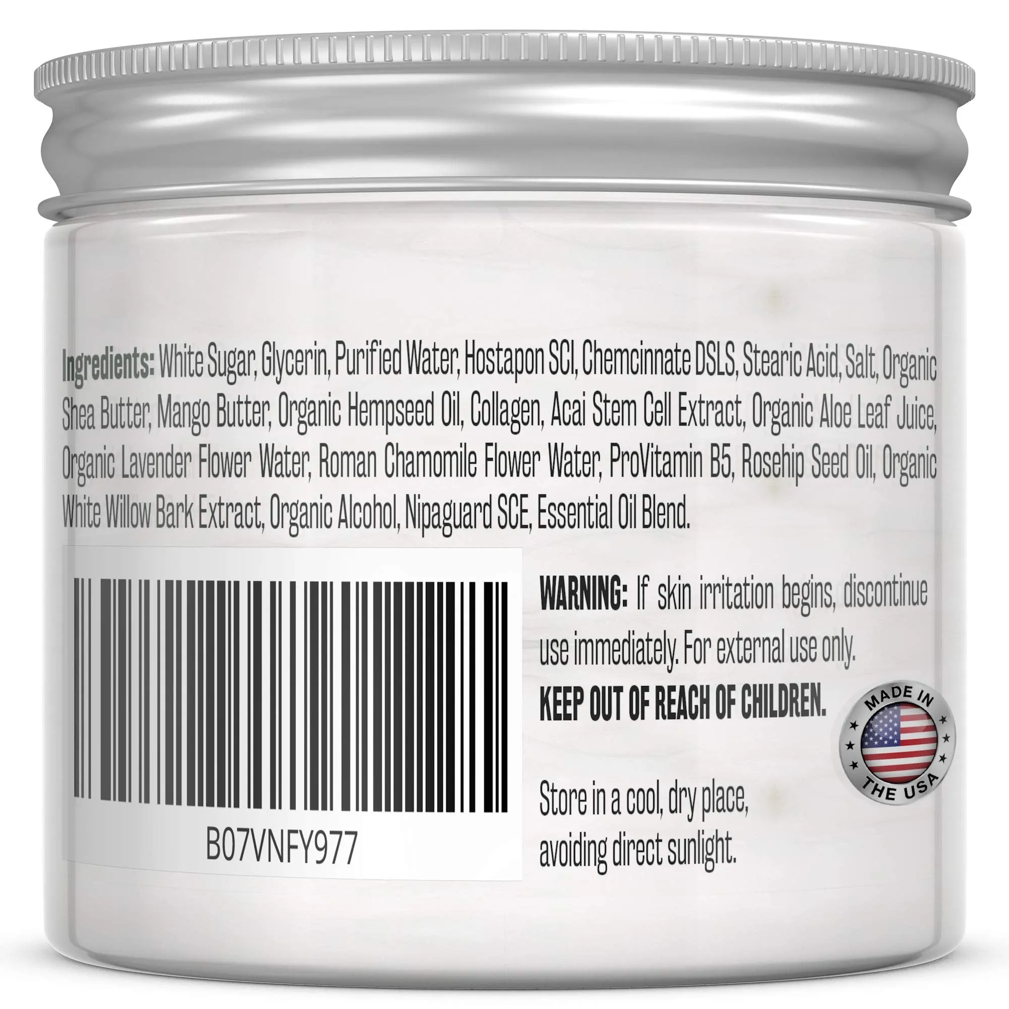 M3 Naturals Superfood Body Scrub with Collagen Stem Cell Exfoliating Face Scrub Body Exfoliator Fight Cellulite Fine-Lines Stretch Marks Spider Veins for Men Women Cucumber Aloe 12 oz
