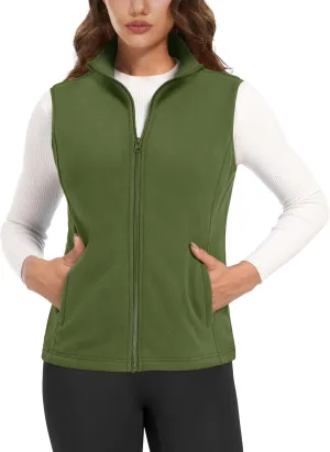 MAGCOMSEN Women's Fleece Vest Outerwear Sleeveless Lightweight Zip Jackets Warm Soft Vests with Zipper Pockets