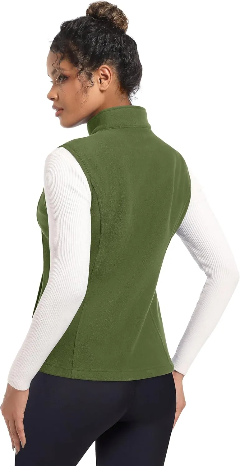 MAGCOMSEN Women's Fleece Vest Outerwear Sleeveless Lightweight Zip Jackets Warm Soft Vests with Zipper Pockets