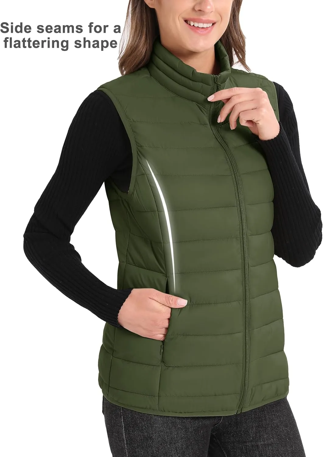 MAGCOMSEN Women's Puffer Vest Lightweight Stand Collar Zip 4 Pockets Puffy Vests Sleeveless Quilted Padded Outerwear