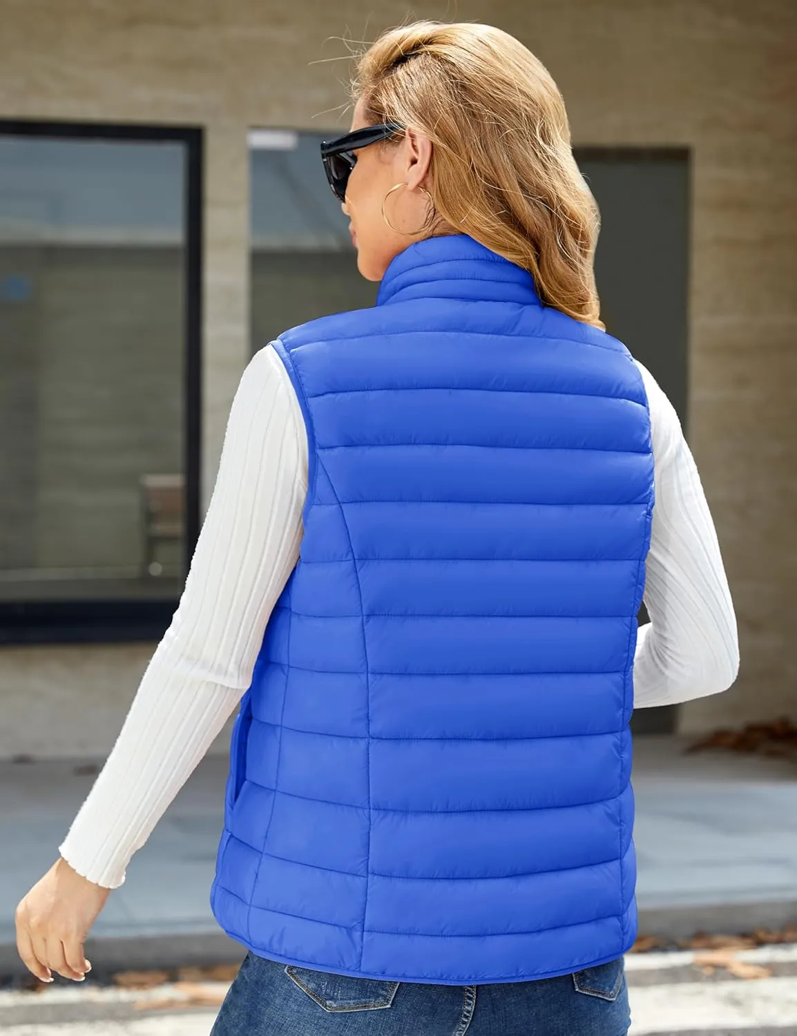MAGCOMSEN Women's Puffer Vest Lightweight Stand Collar Zip 4 Pockets Puffy Vests Sleeveless Quilted Padded Outerwear