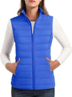 MAGCOMSEN Women's Puffer Vest Lightweight Stand Collar Zip 4 Pockets Puffy Vests Sleeveless Quilted Padded Outerwear