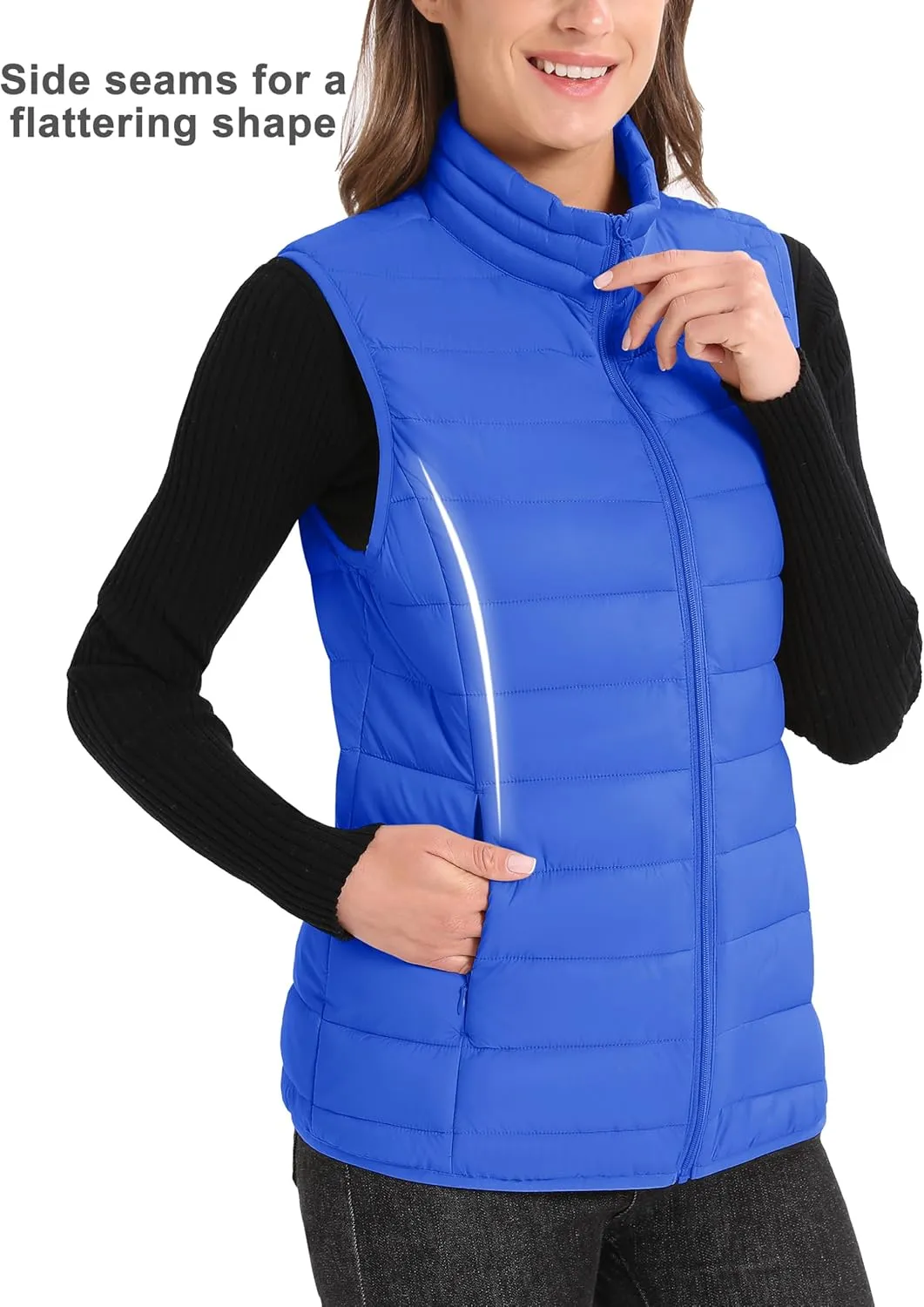 MAGCOMSEN Women's Puffer Vest Lightweight Stand Collar Zip 4 Pockets Puffy Vests Sleeveless Quilted Padded Outerwear