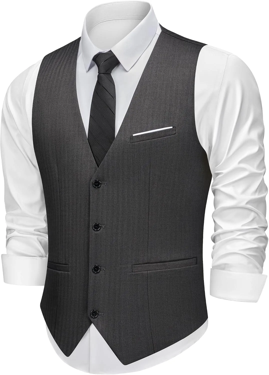 MAGE MALE Men's Suit Vests Herringbone Pinstripe Dress Vest Casual Business Waistcoat Vest
