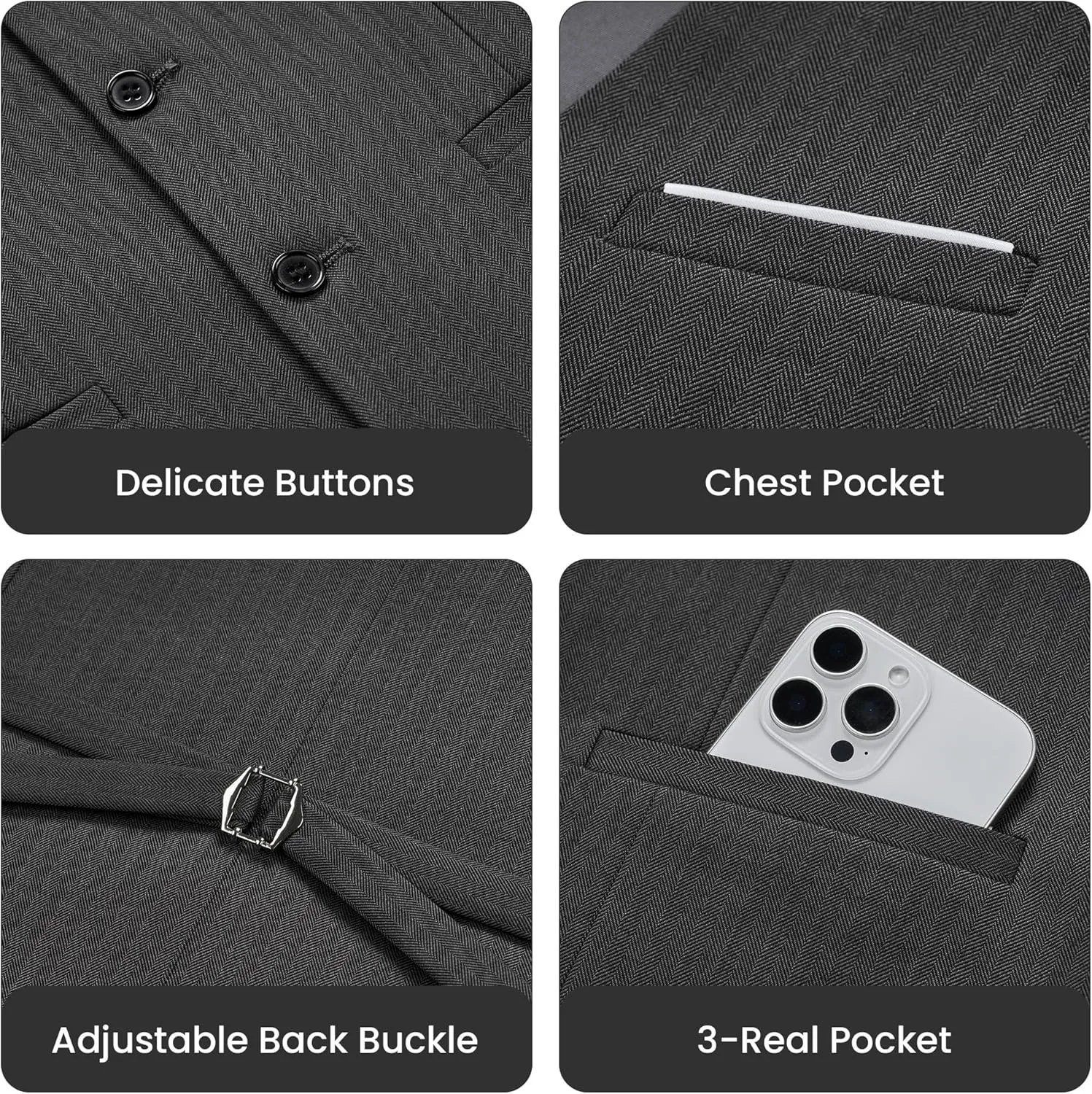 MAGE MALE Men's Suit Vests Herringbone Pinstripe Dress Vest Casual Business Waistcoat Vest