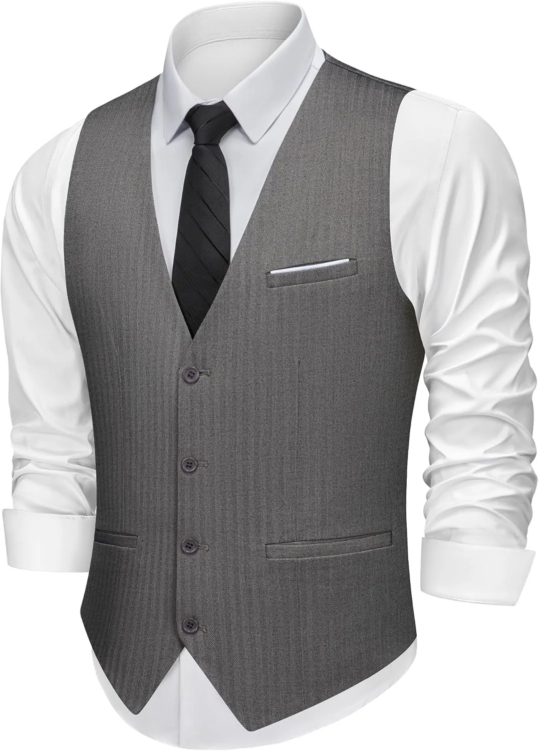 MAGE MALE Men's Suit Vests Herringbone Pinstripe Dress Vest Casual Business Waistcoat Vest