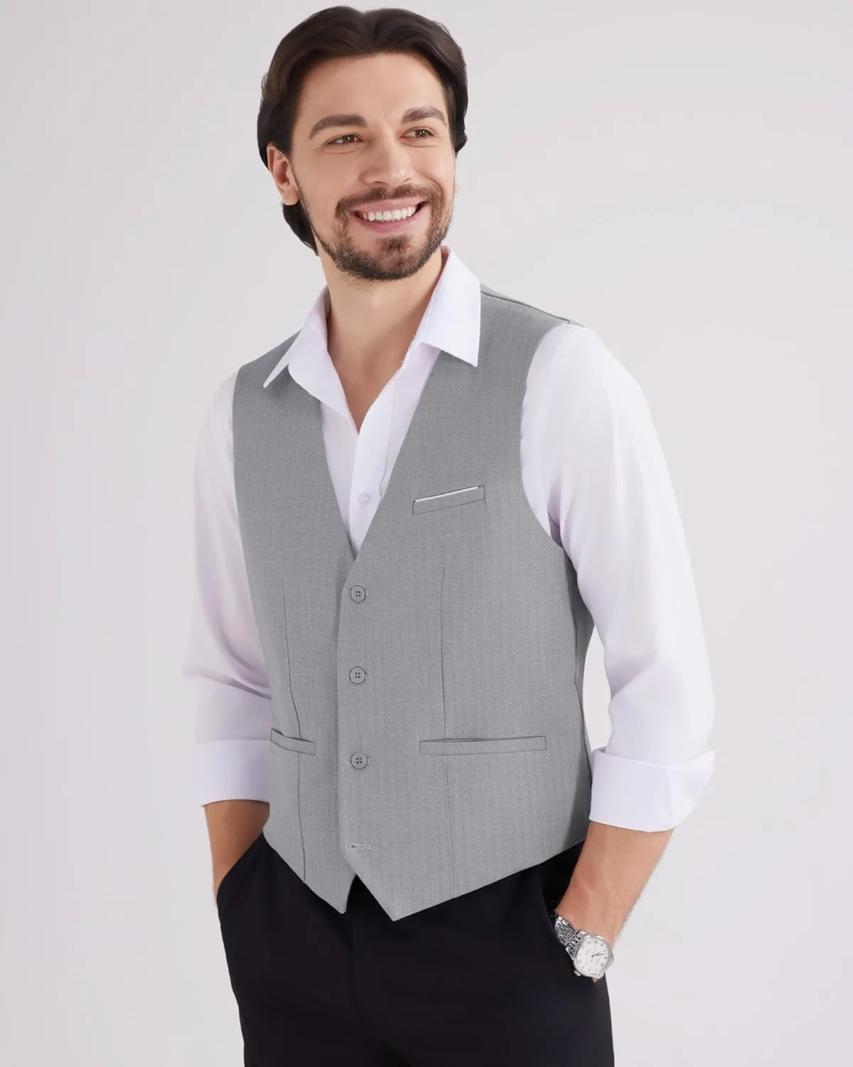 MAGE MALE Men's Suit Vests Herringbone Pinstripe Dress Vest Casual Business Waistcoat Vest