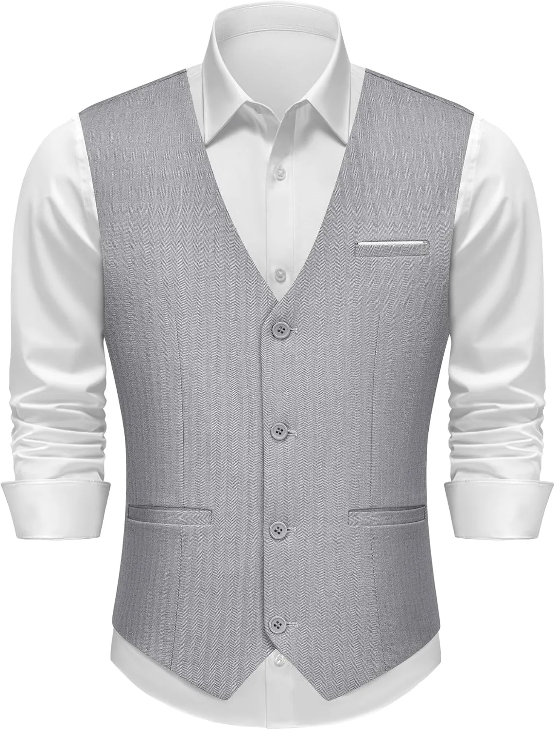MAGE MALE Men's Suit Vests Herringbone Pinstripe Dress Vest Casual Business Waistcoat Vest
