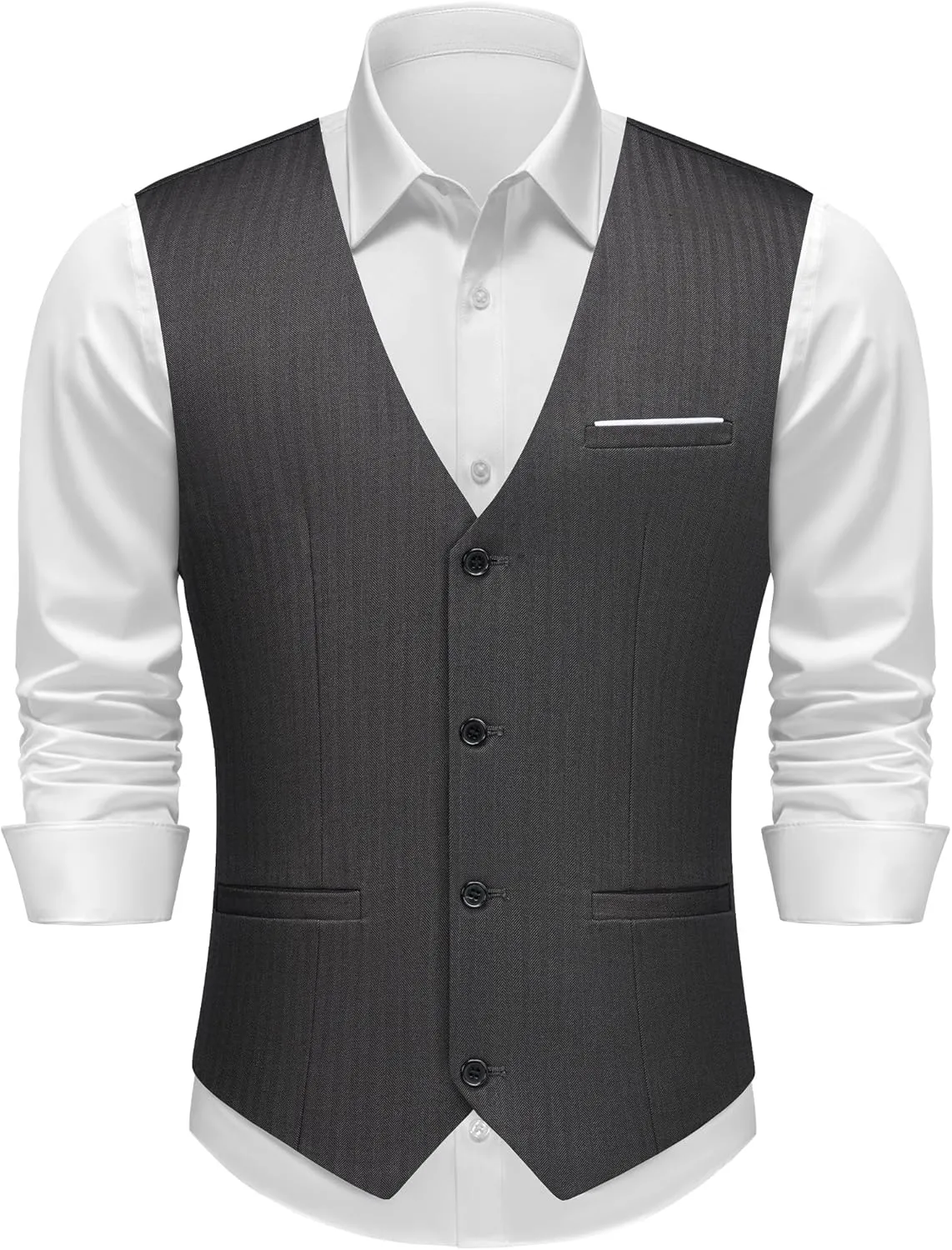 MAGE MALE Men's Suit Vests Herringbone Pinstripe Dress Vest Casual Business Waistcoat Vest