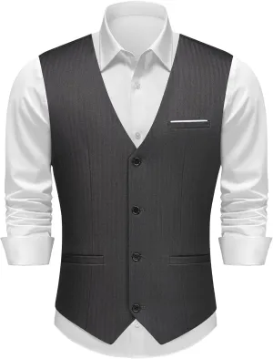 MAGE MALE Men's Suit Vests Herringbone Pinstripe Dress Vest Casual Business Waistcoat Vest