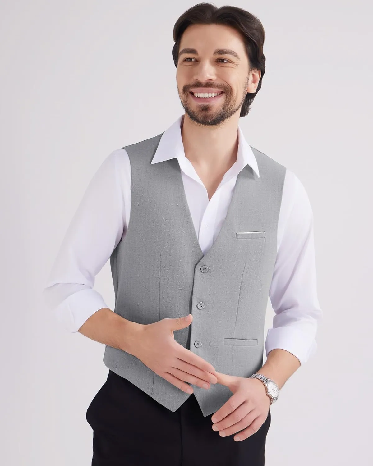 MAGE MALE Men's Suit Vests Herringbone Pinstripe Dress Vest Casual Business Waistcoat Vest