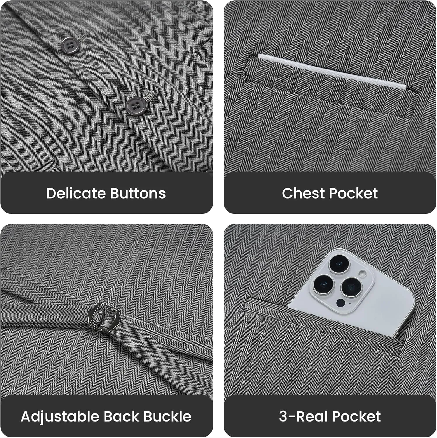 MAGE MALE Men's Suit Vests Herringbone Pinstripe Dress Vest Casual Business Waistcoat Vest