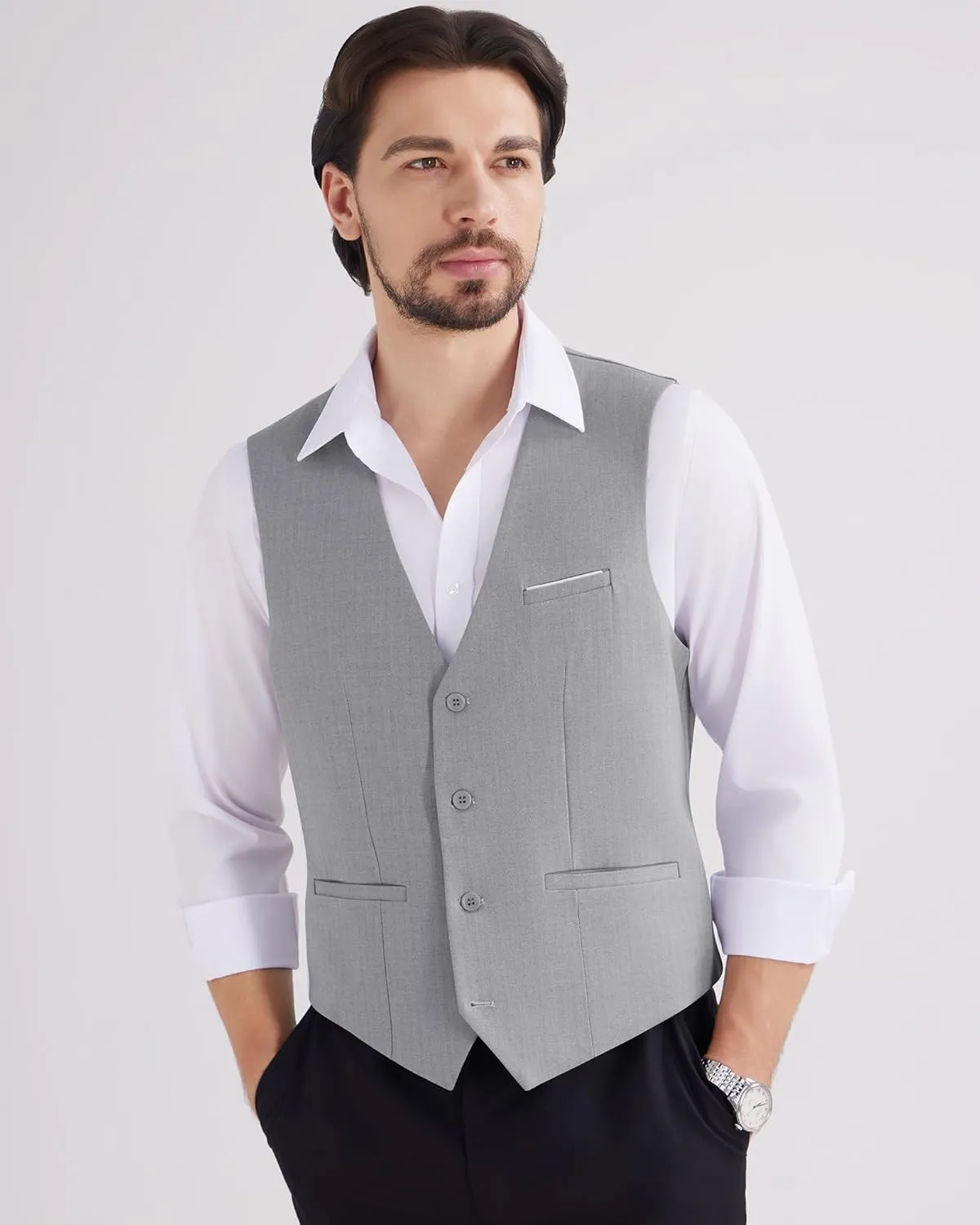 MAGE MALE Men's Suit Vests Herringbone Pinstripe Dress Vest Casual Business Waistcoat Vest