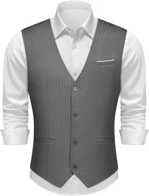 MAGE MALE Men's Suit Vests Herringbone Pinstripe Dress Vest Casual Business Waistcoat Vest