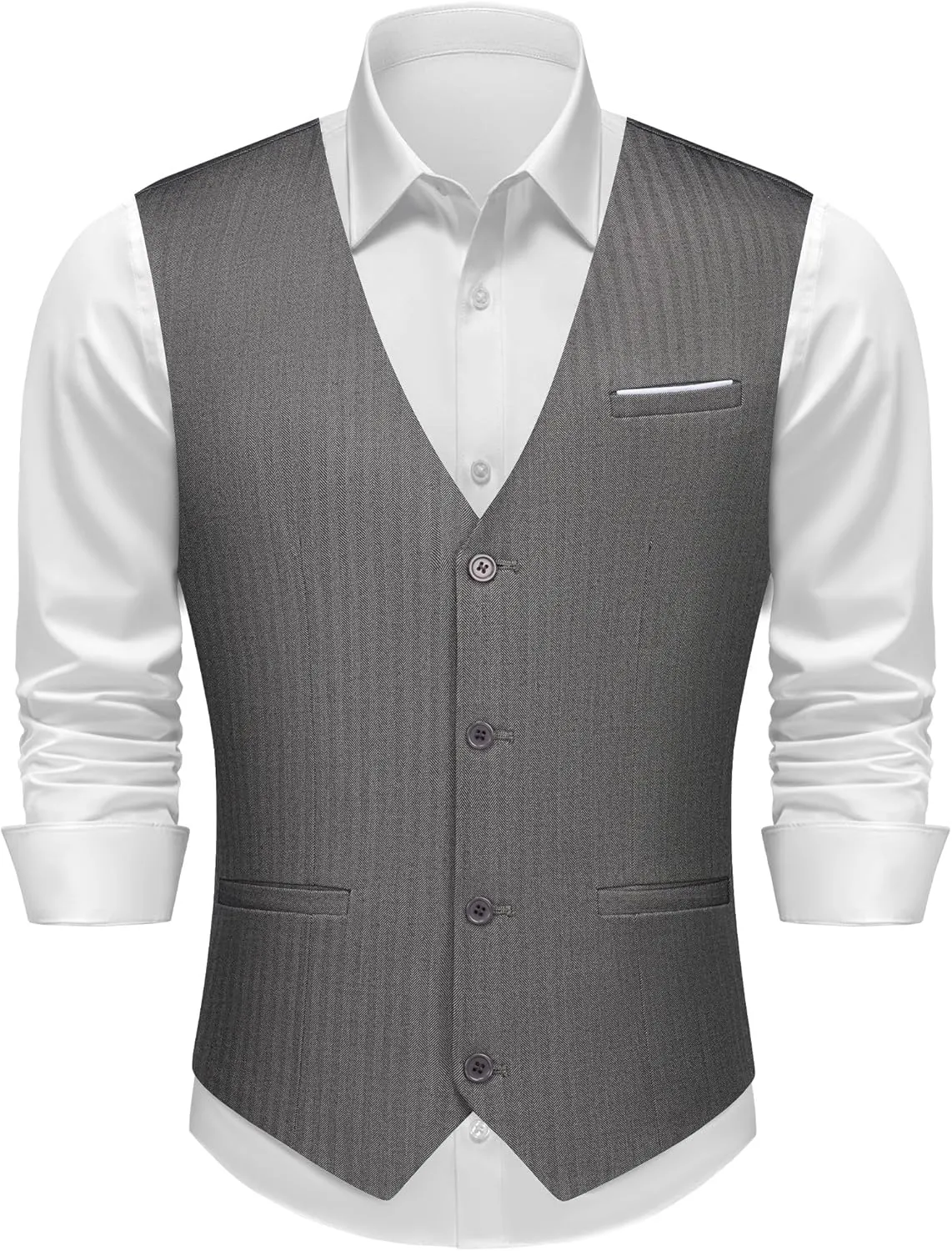 MAGE MALE Men's Suit Vests Herringbone Pinstripe Dress Vest Casual Business Waistcoat Vest
