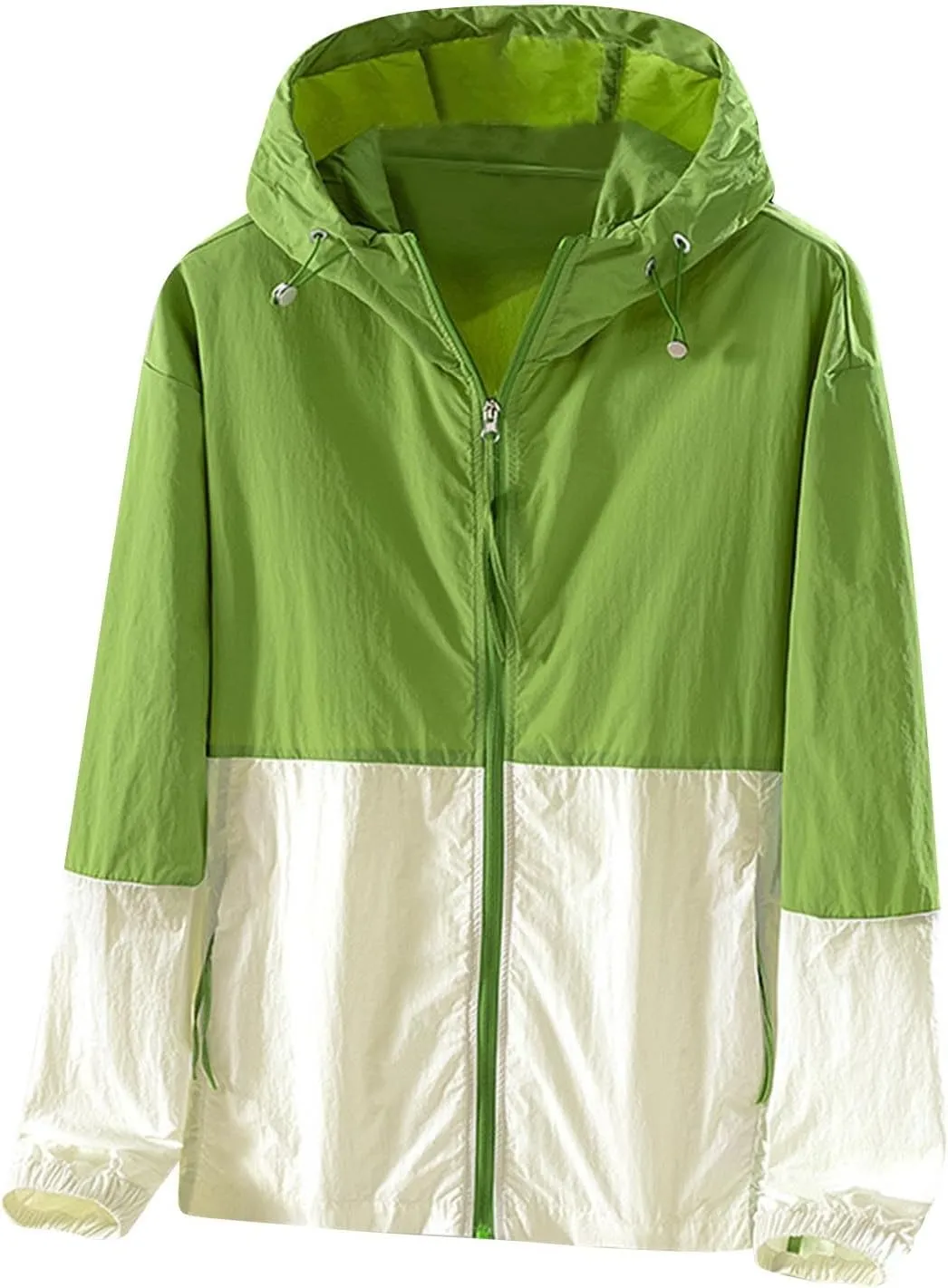 maisdgop Raincoat for Women Pretty Color Block Waterproof Windbreaker Casual Zip up Travel Hiking Trench Coats with Pockets