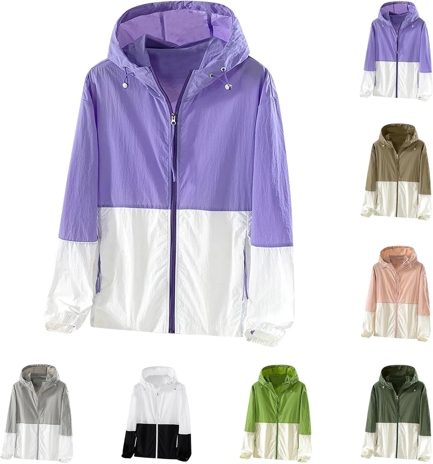 maisdgop Raincoat for Women Pretty Color Block Waterproof Windbreaker Casual Zip up Travel Hiking Trench Coats with Pockets