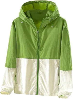 maisdgop Raincoat for Women Pretty Color Block Waterproof Windbreaker Casual Zip up Travel Hiking Trench Coats with Pockets