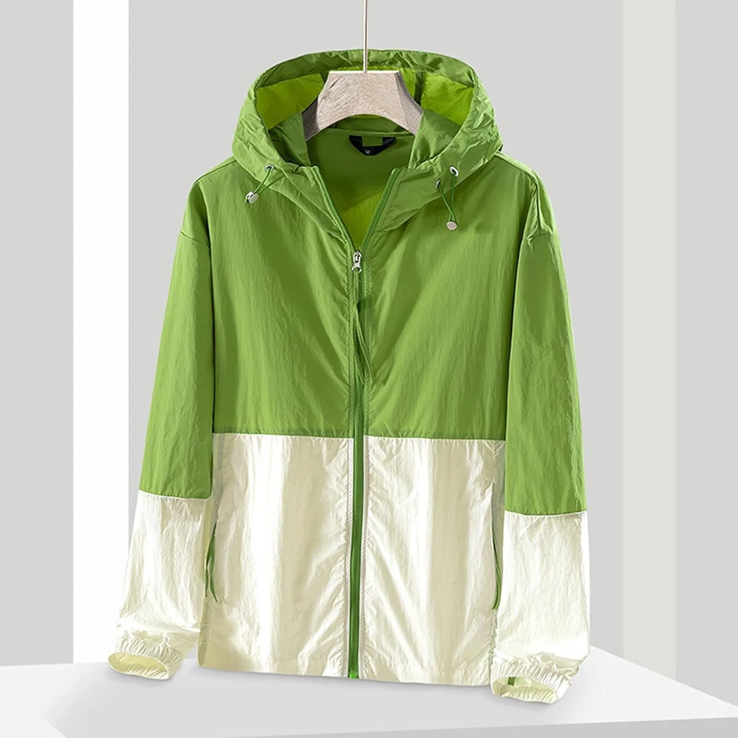 maisdgop Raincoat for Women Pretty Color Block Waterproof Windbreaker Casual Zip up Travel Hiking Trench Coats with Pockets