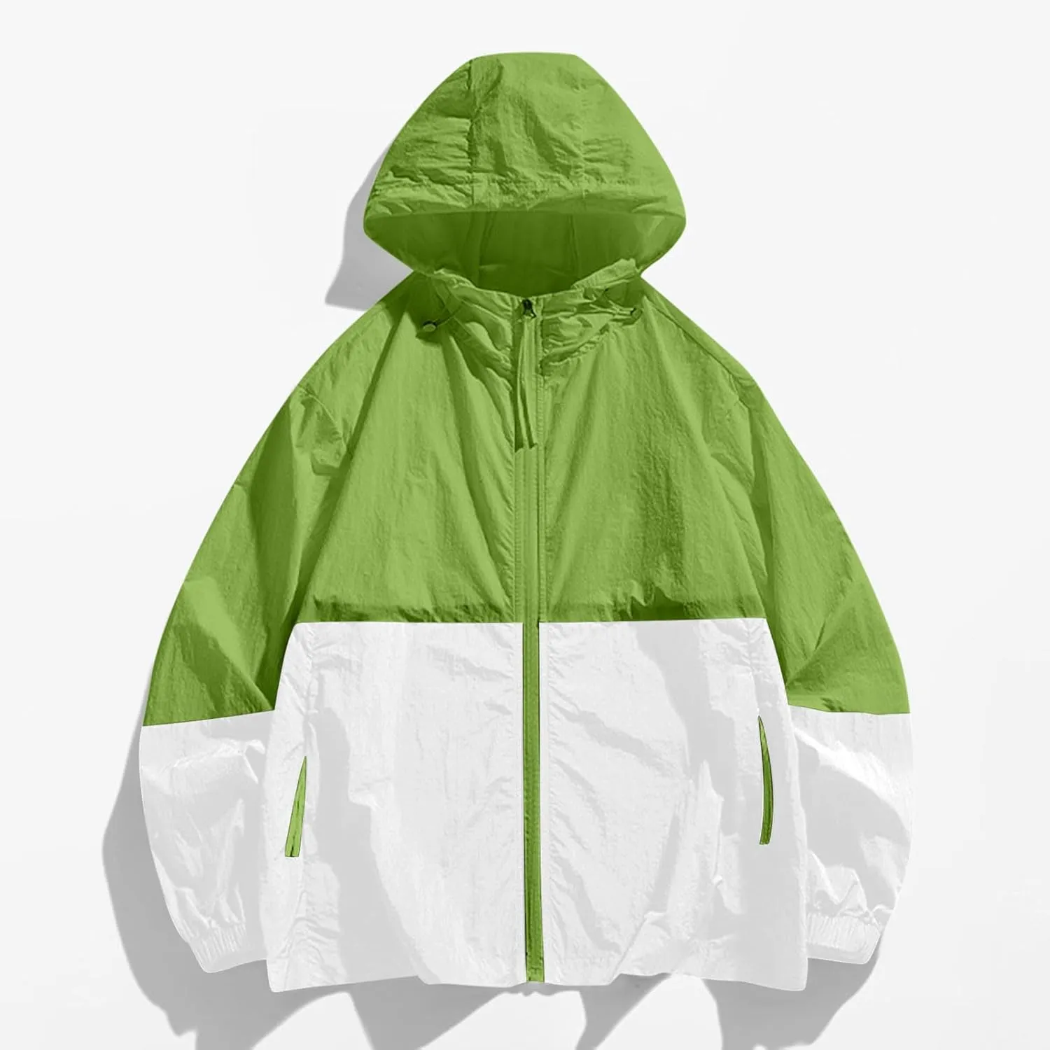maisdgop Raincoat for Women Pretty Color Block Waterproof Windbreaker Casual Zip up Travel Hiking Trench Coats with Pockets