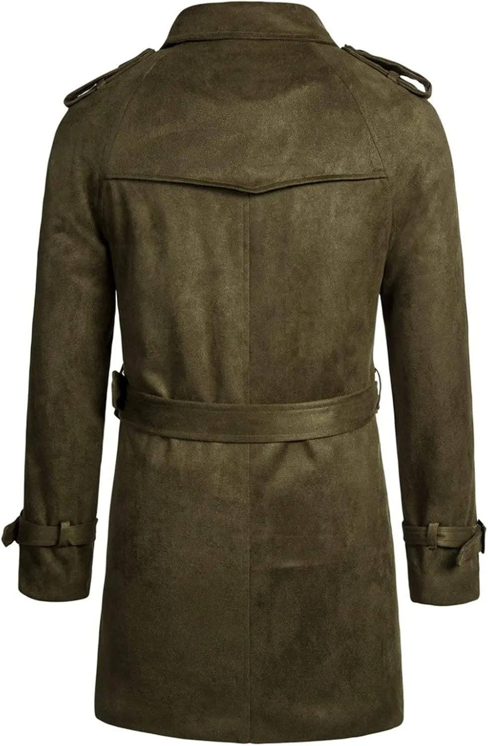 Maiyifu-GJ Men Double Breasted Trench Coat Wool Blend Belted Winter Long Trenchcoat Casual Lapel Windbreaker Jacket Overcoat