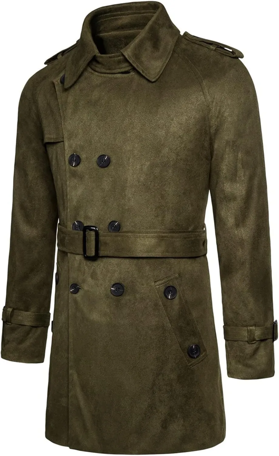 Maiyifu-GJ Men Double Breasted Trench Coat Wool Blend Belted Winter Long Trenchcoat Casual Lapel Windbreaker Jacket Overcoat