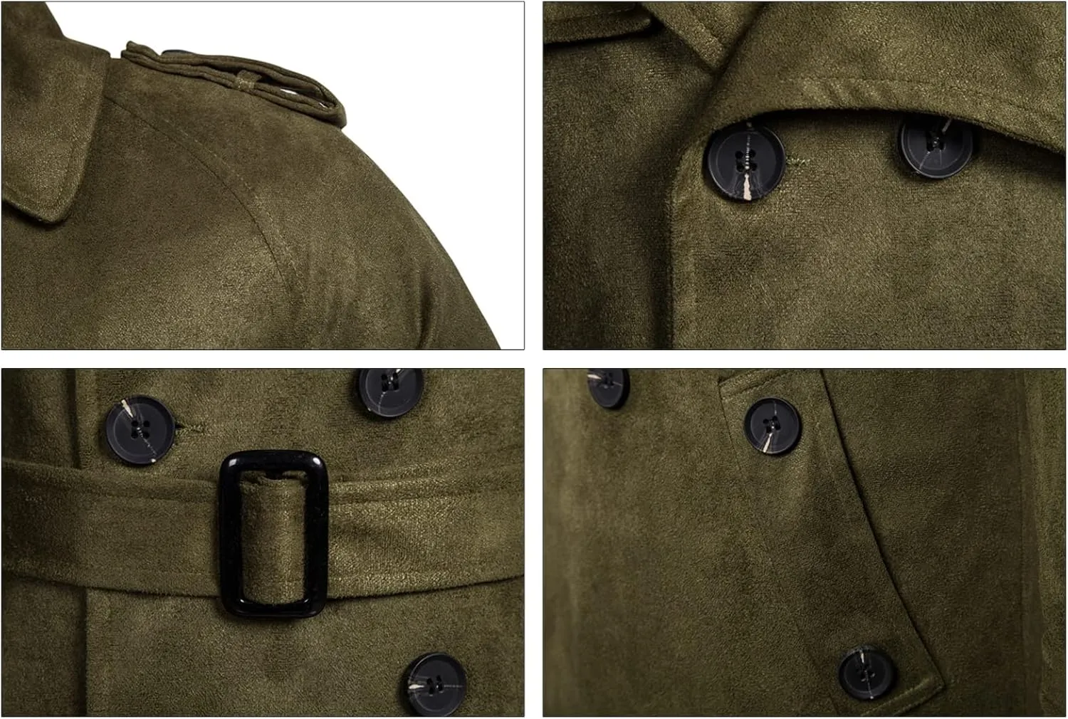 Maiyifu-GJ Men Double Breasted Trench Coat Wool Blend Belted Winter Long Trenchcoat Casual Lapel Windbreaker Jacket Overcoat