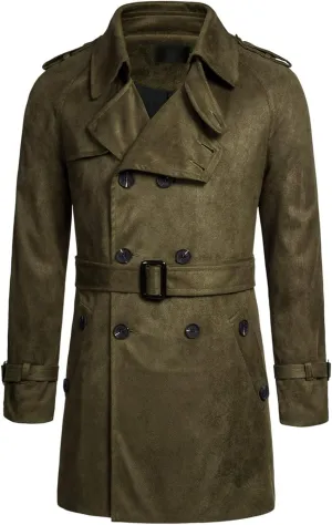 Maiyifu-GJ Men Double Breasted Trench Coat Wool Blend Belted Winter Long Trenchcoat Casual Lapel Windbreaker Jacket Overcoat