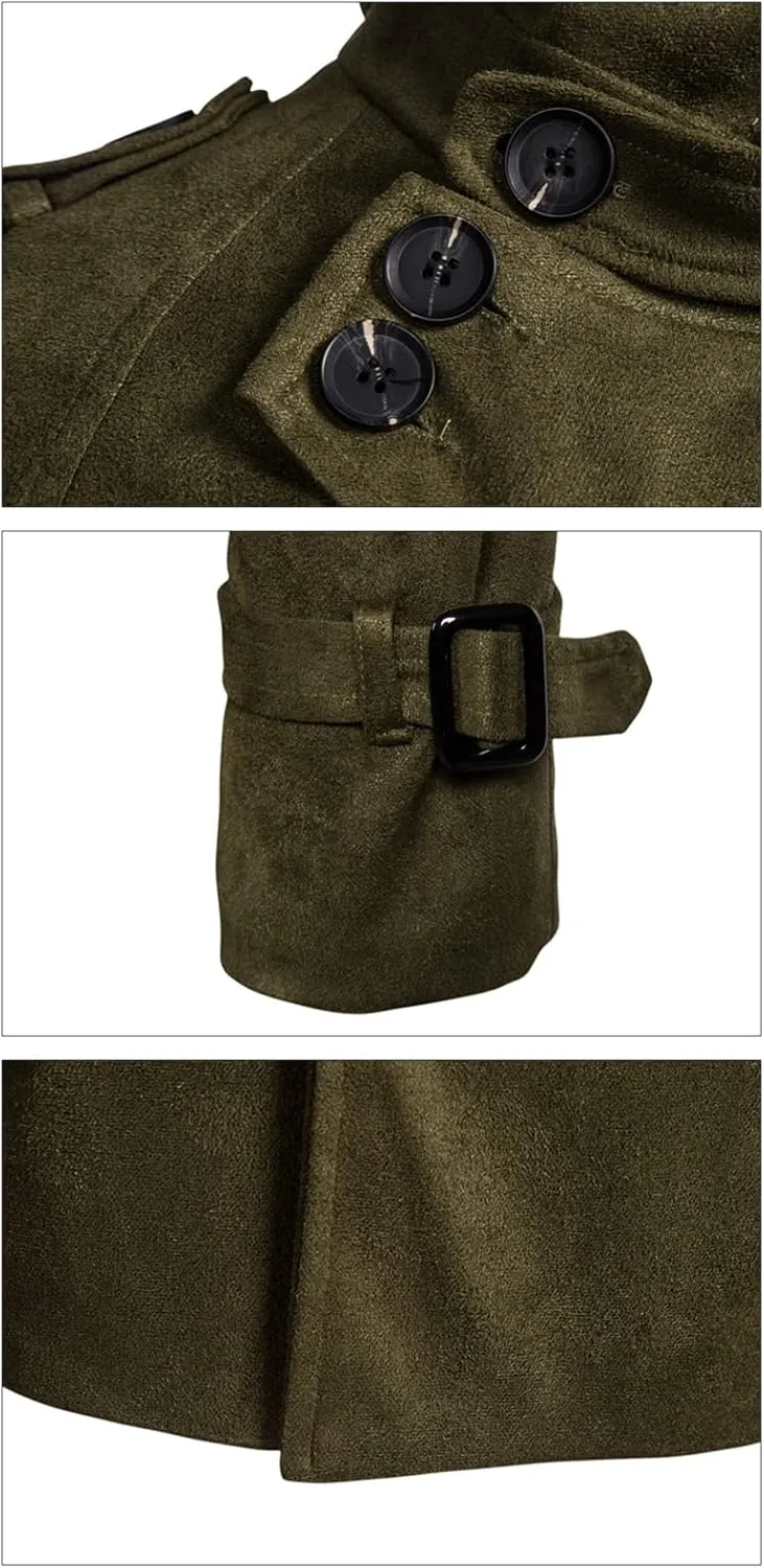Maiyifu-GJ Men Double Breasted Trench Coat Wool Blend Belted Winter Long Trenchcoat Casual Lapel Windbreaker Jacket Overcoat