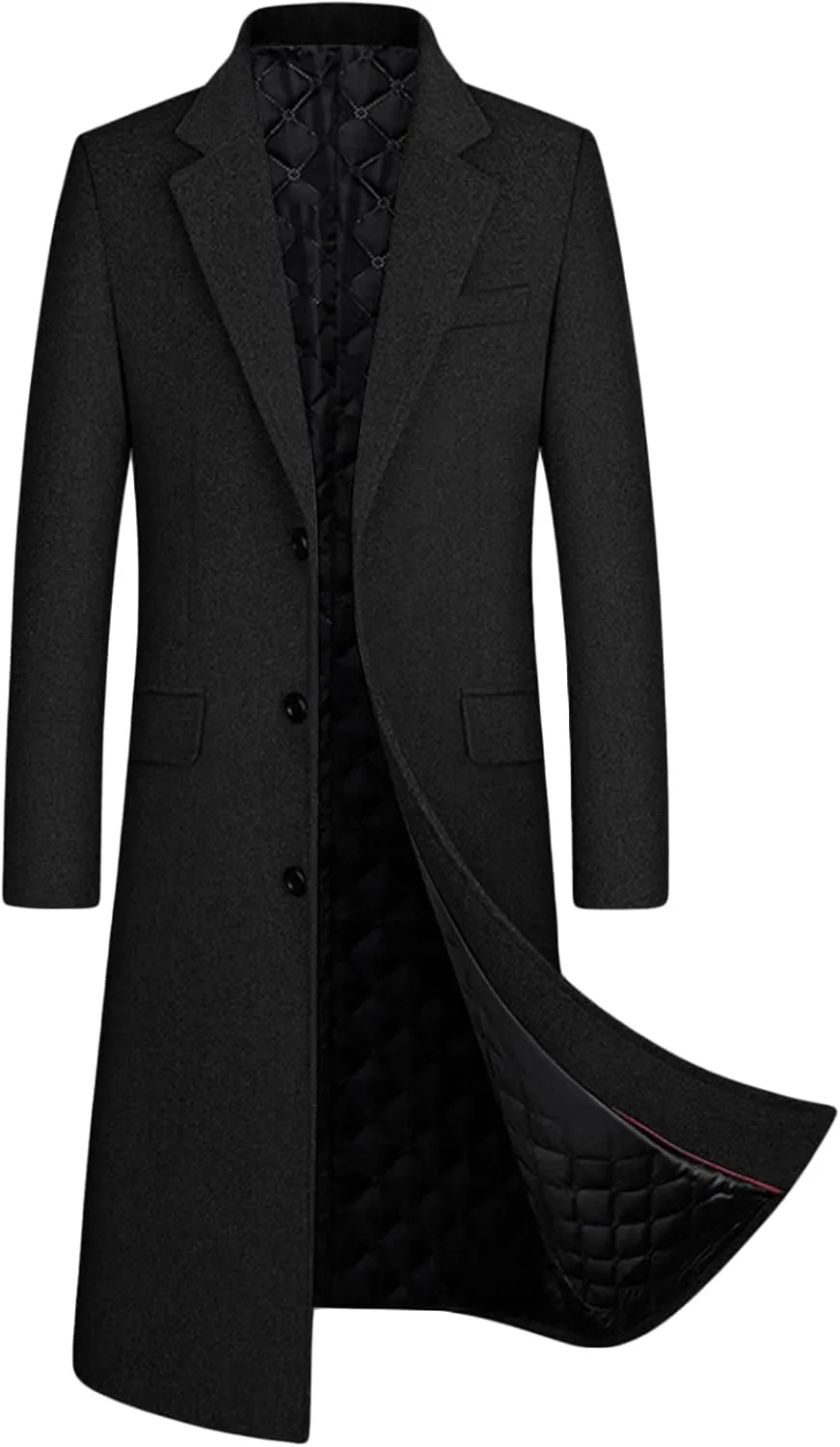 Maiyifu-GJ Men Full Length Trench Coats Slim Fit Single Breasted Long Top Pea Coat Premium Winter Wool Blend Overcoat Jacket