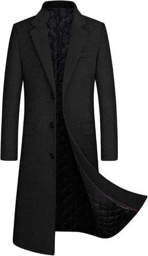 Maiyifu-GJ Men Full Length Trench Coats Slim Fit Single Breasted Long Top Pea Coat Premium Winter Wool Blend Overcoat Jacket