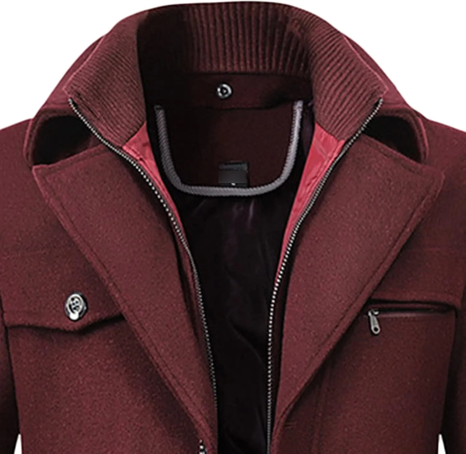 Maiyifu-GJ Men Layered Collar Wool Blend Jacket Military Single Breasted Pea Coat Thick Stylish Quilted Lined Trench Overcoat