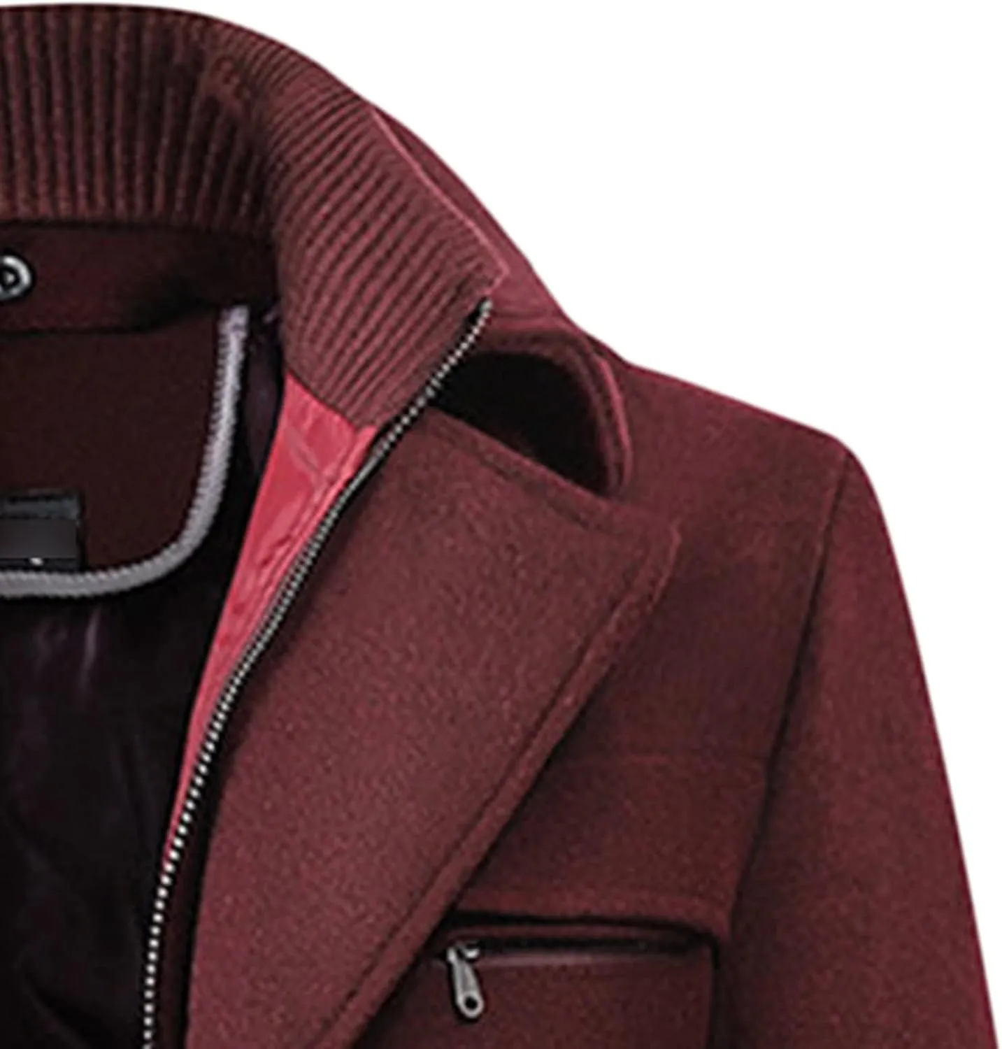 Maiyifu-GJ Men Layered Collar Wool Blend Jacket Military Single Breasted Pea Coat Thick Stylish Quilted Lined Trench Overcoat