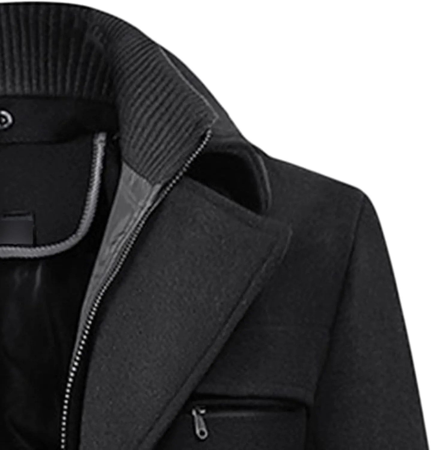 Maiyifu-GJ Men Layered Collar Wool Blend Jacket Military Single Breasted Pea Coat Thick Stylish Quilted Lined Trench Overcoat