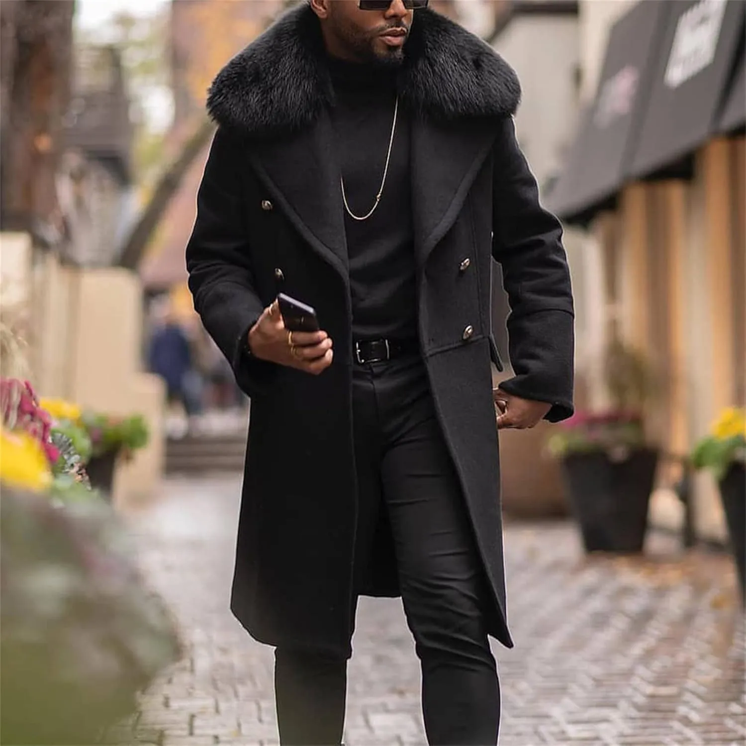 Maiyifu-GJ Mens Wool Blend Double Breasted Overcoat Winter Slim Fit Long Trench Coat Classic Lightweight Business Pea Jacket