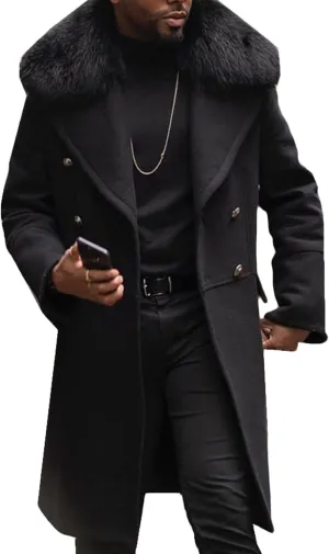 Maiyifu-GJ Mens Wool Blend Double Breasted Overcoat Winter Slim Fit Long Trench Coat Classic Lightweight Business Pea Jacket