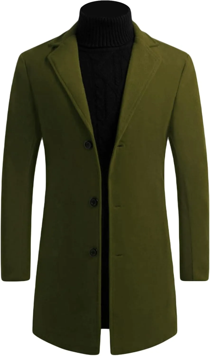Maiyifu-GJ Mens Wool Blend Trench Coat Mid-Length Notched Collar Long Top Pea Coats Business Single Breasted Jacket Overcoat