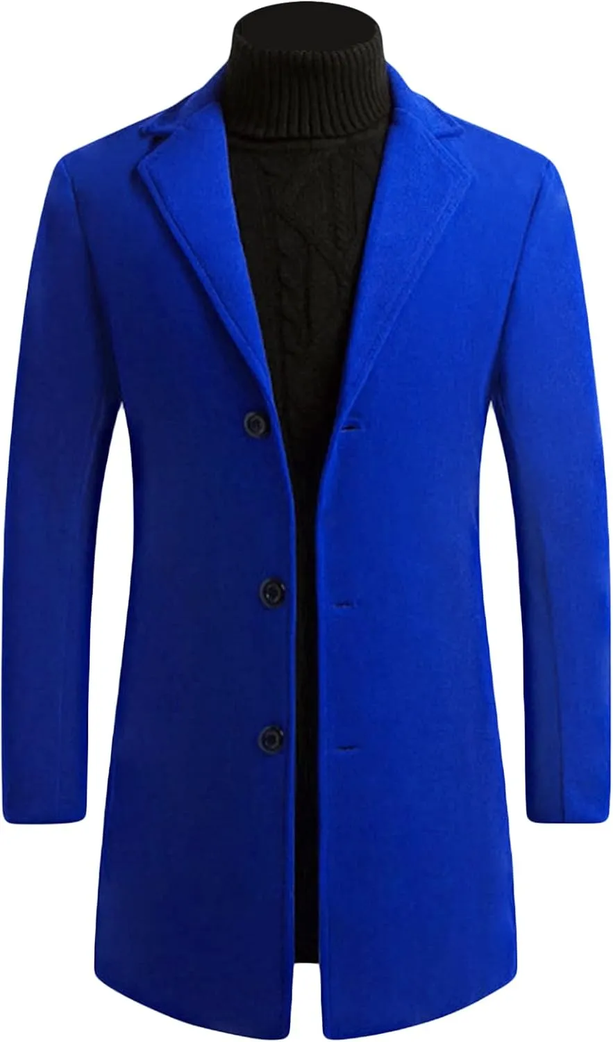 Maiyifu-GJ Mens Wool Blend Trench Coat Mid-Length Notched Collar Long Top Pea Coats Business Single Breasted Jacket Overcoat