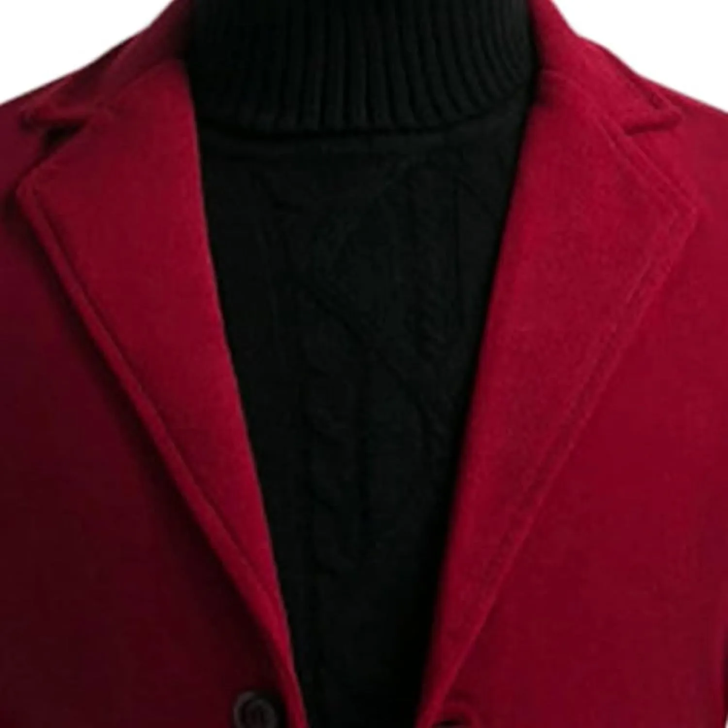 Maiyifu-GJ Mens Wool Blend Trench Coat Mid-Length Notched Collar Long Top Pea Coats Business Single Breasted Jacket Overcoat